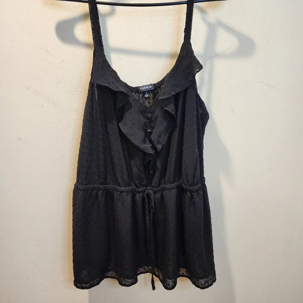 Torrid Black Ruffle Detail Women's Plus Size Tank Top 2 - Picture 9 of 11